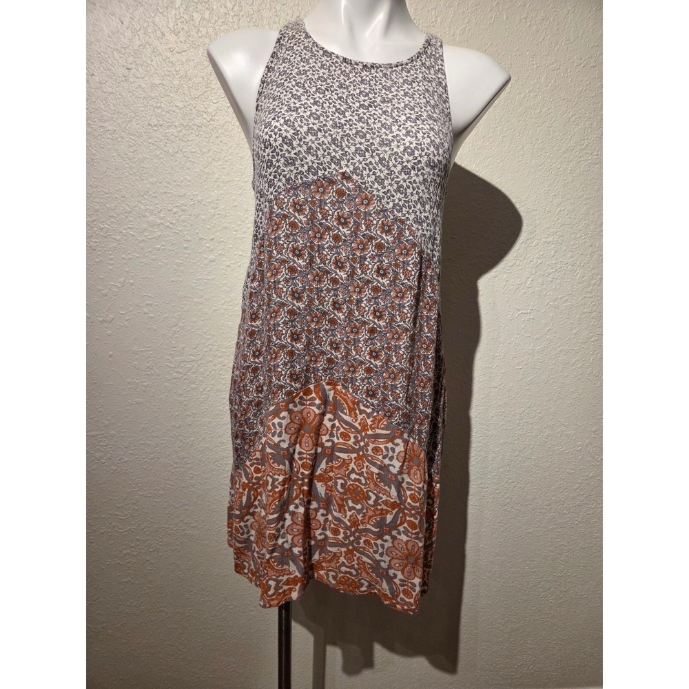 ONeill Womens Mixed Floral Paisley Print Strappy Back‎ Mini Dress Orange Gray M